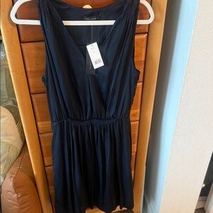 Banana Republic Dark Navy V-Neck Sleeveless Gathered-Waist Mini Dress